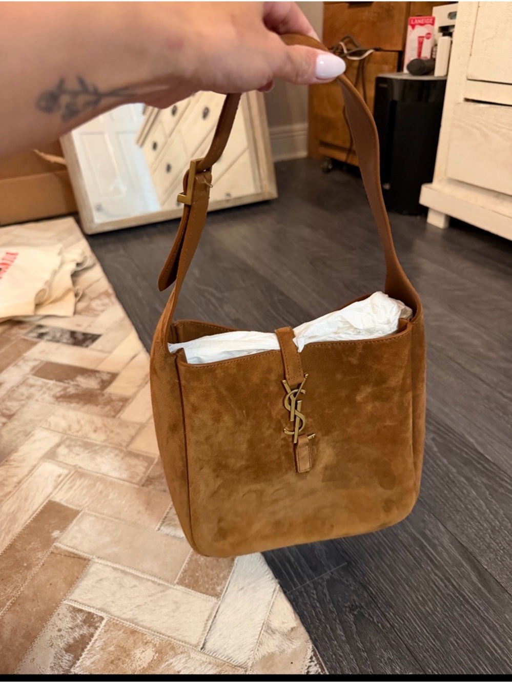 Yves Saint Laurent Caramel Cognac Suede Hobo Bag